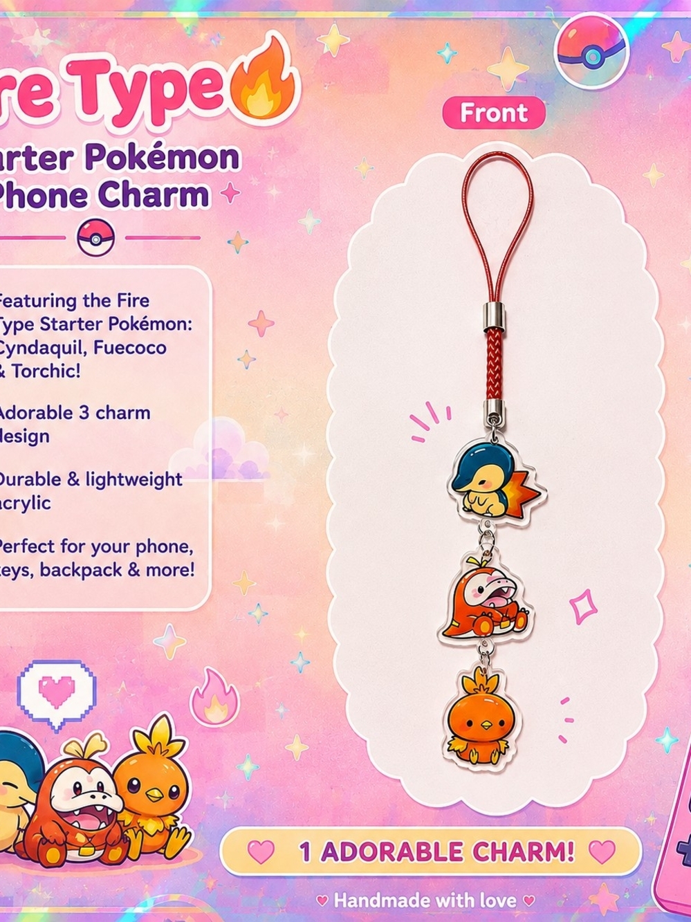 Fire Starter Phone Charm - Pokemon